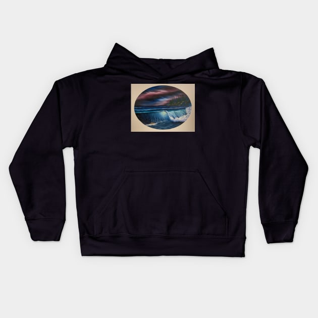 Oval Night Seascape Kids Hoodie by J&S mason